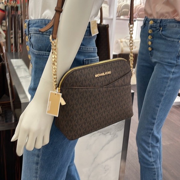 MICHAEL KORS Jet Set Medium Logo Dome Satchel Crossbody 
Brown - Picture 15 of 16